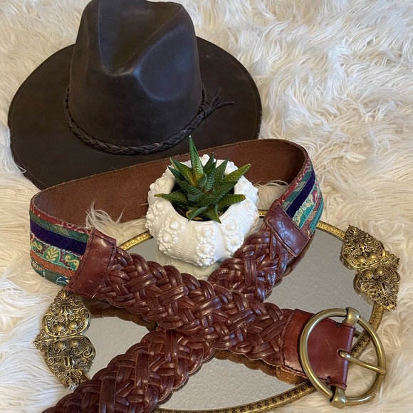 Lucky Brand cowhide braided leather and patchwork fabric belt, size 32 - Picture 5 of 12